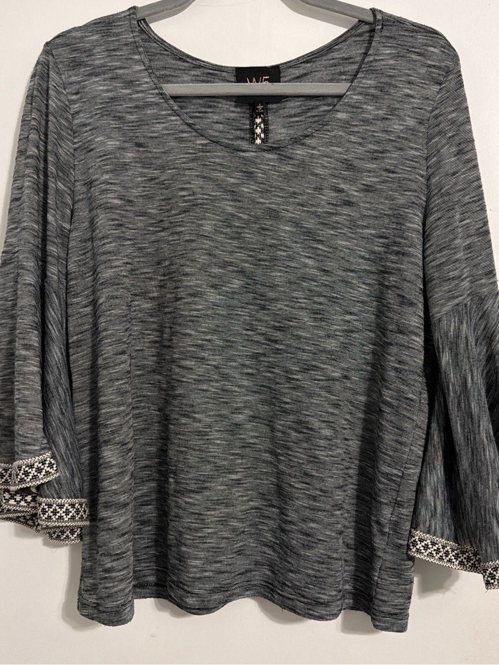 Heathered Gray 3/4 Long Sleeve Tee with Embroidered Detail